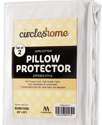 Circles Home European Size 100% Cotton Breathable Pillow Protector with Zipper – White (2 Pack)