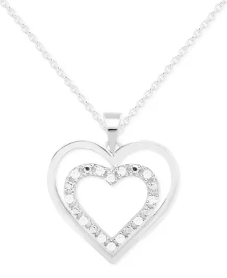 Diamond Heart-in-Heart 18" Pendant Necklace (1/10 ct. t.w.) in Sterling Silver