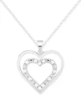 Diamond Heart-in-Heart 18" Pendant Necklace (1/10 ct. t.w.) in Sterling Silver