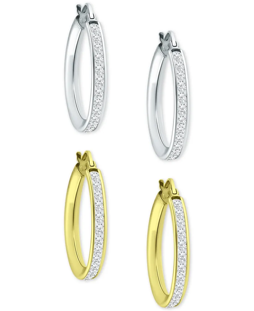 Giani Bernini 2-Pc. Set Cubic Zirconia Small Hoop Earrings in Sterling Silver & 18k Gold-Plate, 0.78", Created for Macy's