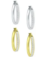 Giani Bernini 2-Pc. Set Cubic Zirconia Small Hoop Earrings in Sterling Silver & 18k Gold-Plate, 0.78", Created for Macy's