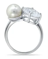 Cubic Zirconia and Imitation Pearl Stone Ring Silver Plate, Created for Macy's