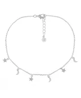 And Now This Clear Cubic Zirconia Moon & Star Anklet in Silver Plate