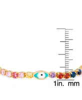 Multi Color Stone Enamel Evil Eye Bracelet in Gold Plate