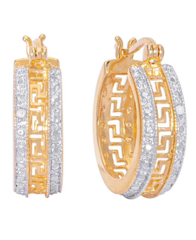 10k Gold Greek Key Design Hoop Earrings