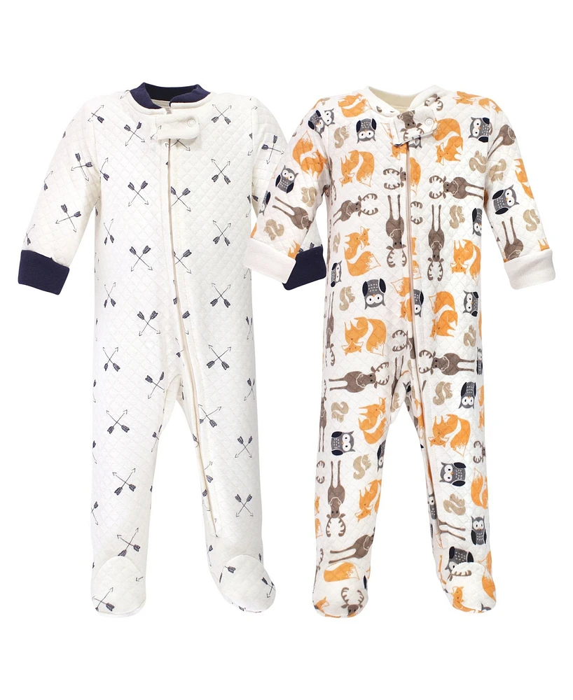 Hudson Baby Boys Premium Quilted Zipper Sleep and Play 2pk Forest