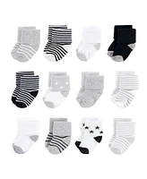 Hudson Baby Boys Unisex Cotton Rich Newborn and Terry Socks, Gray Black Stars, 6-12 Months
