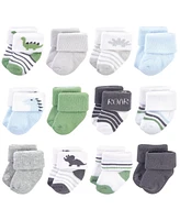 Hudson Baby Boys Cotton Rich Newborn and Terry Socks Dino, 0-3 Months