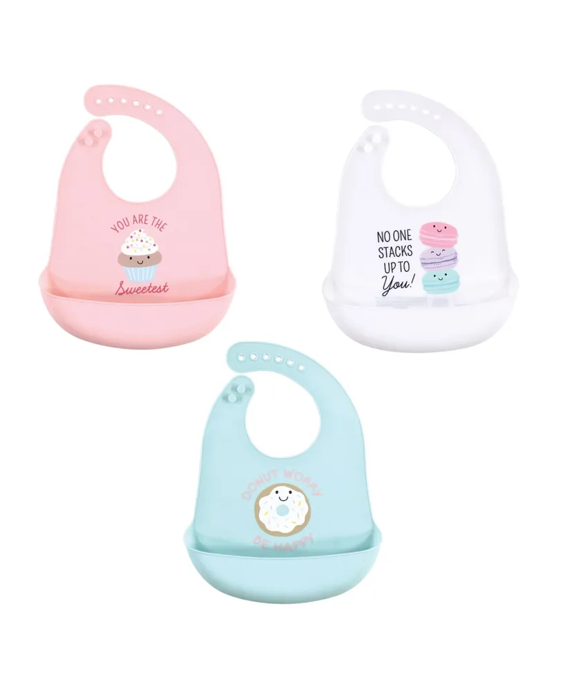 Hudson Baby Infant Girl Silicone Bibs 3pk, Sweetest Cupcake, One Size