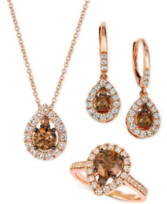 Le Vian Chocolate Diamond Nude Diamond Teardrop Earrings Ring Pendant Necklace Collection In 14k Rose Gold
