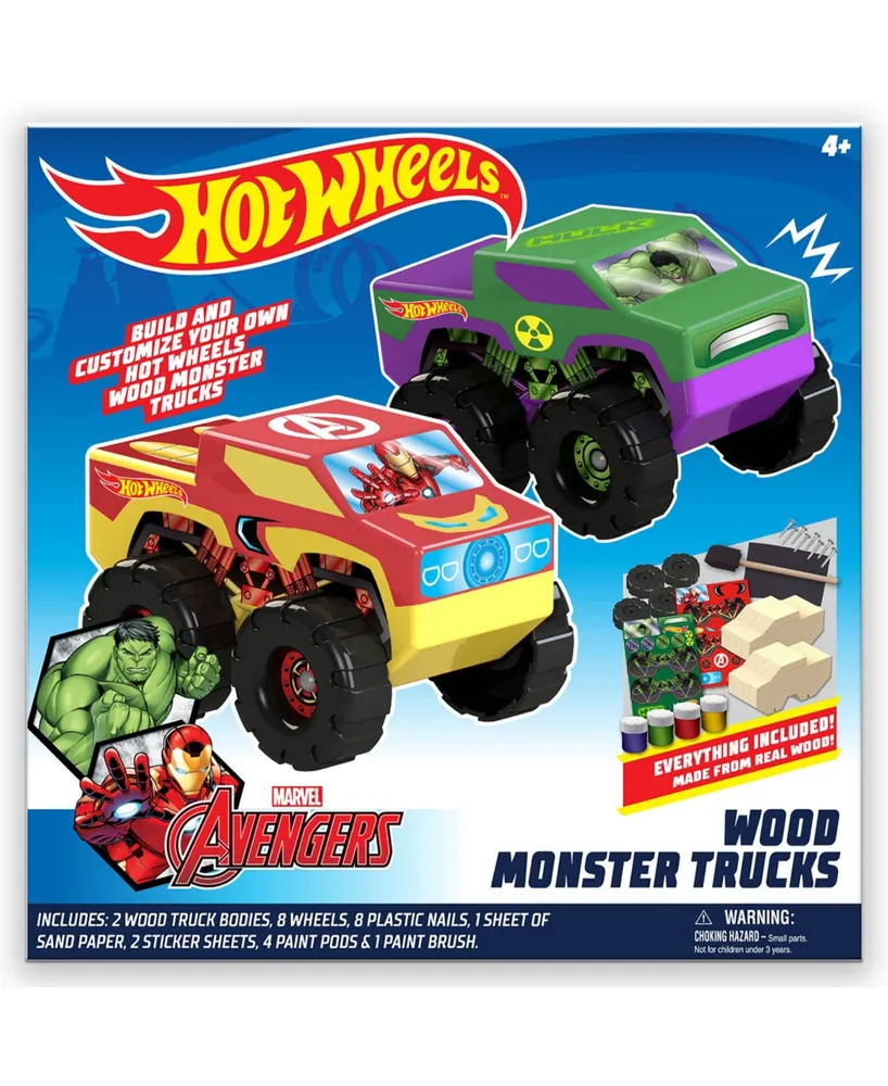 Hot Wheels Diy Toy Wood Monster Trucks - 2 Pack (Marvel Avengers Hulk and  Ironman)