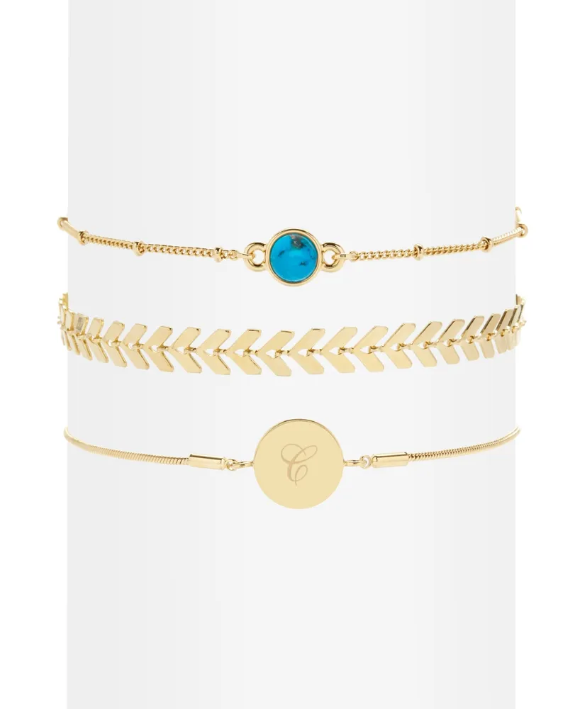 Wren Initial Turquoise Bracelet Set - Gold