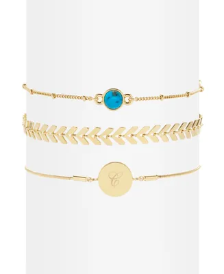 Wren Initial Turquoise Bracelet Set - Gold