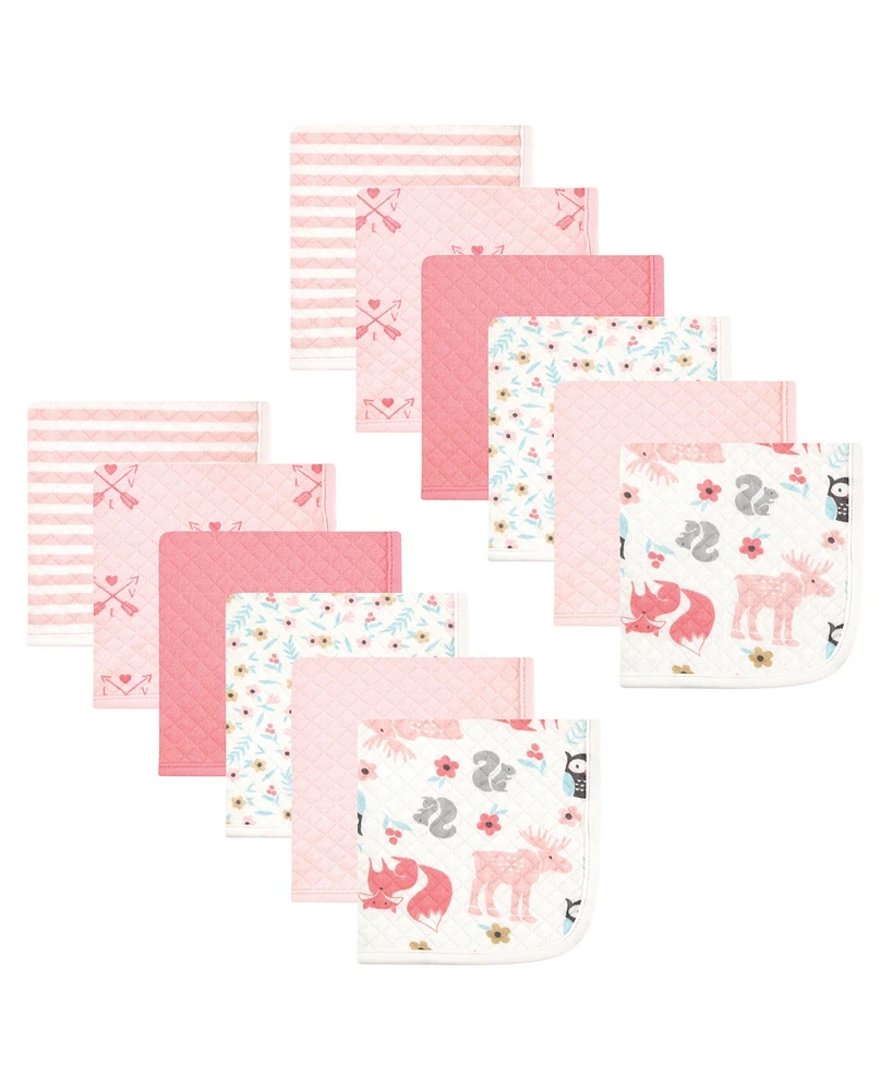 Hudson Baby Infant Girl Quilted Cotton Washcloths, Forest, One
