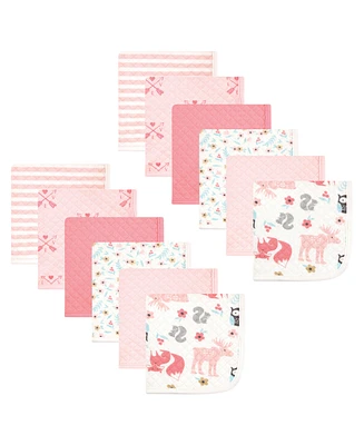 Hudson Baby Infant Girl Quilted Cotton Washcloths, Forest, One