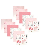 Hudson Baby Infant Girl Quilted Cotton Washcloths, Forest, One