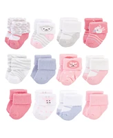 Hudson Baby Baby Girls Cotton Rich Newborn and Terry Socks Safari, 0-3 Months