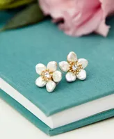 lonna & lilly Gold-Tone Crystal & Imitation Pearl Flower Stud Earrings