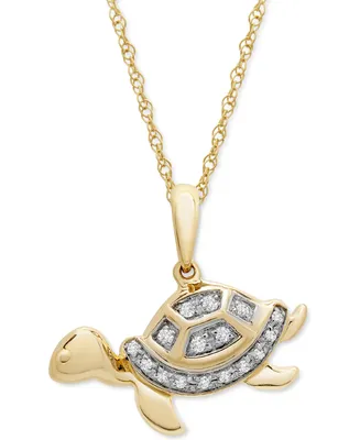 Wrapped Diamond Turtle 18" Pendant Necklace (1/20 ct. t.w.) in 10k Gold, Created for Macy's