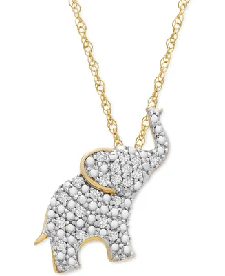 Wrapped Diamond Elephant 18" Pendant Necklace (1/10 ct. t.w.) in 10k Gold, Created for Macy's