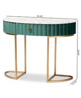 Beale Luxe and Glam Velvet Upholstered 1-Drawer Console Table with Faux Marble Tabletop