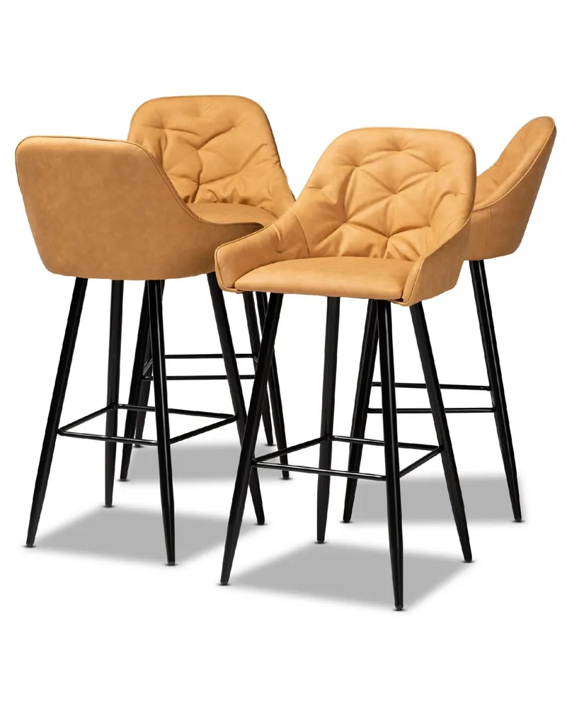 Catherine Modern and Contemporary Faux Leather Upholstered and Metal 4 Piece Bar Stool Set