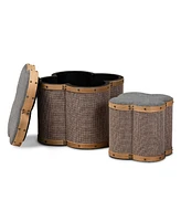 Marilyn Modern and Contemporary Transitional and Fabric Upholstered 2 Piece Clover Shaped Storage Ottoman Set