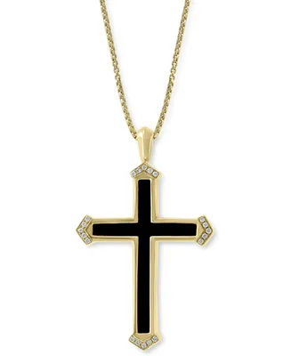 Effy Men's Onyx & Diamond (1/10 ct. t.w.) Cross 22" Pendant Necklace in 14k Gold