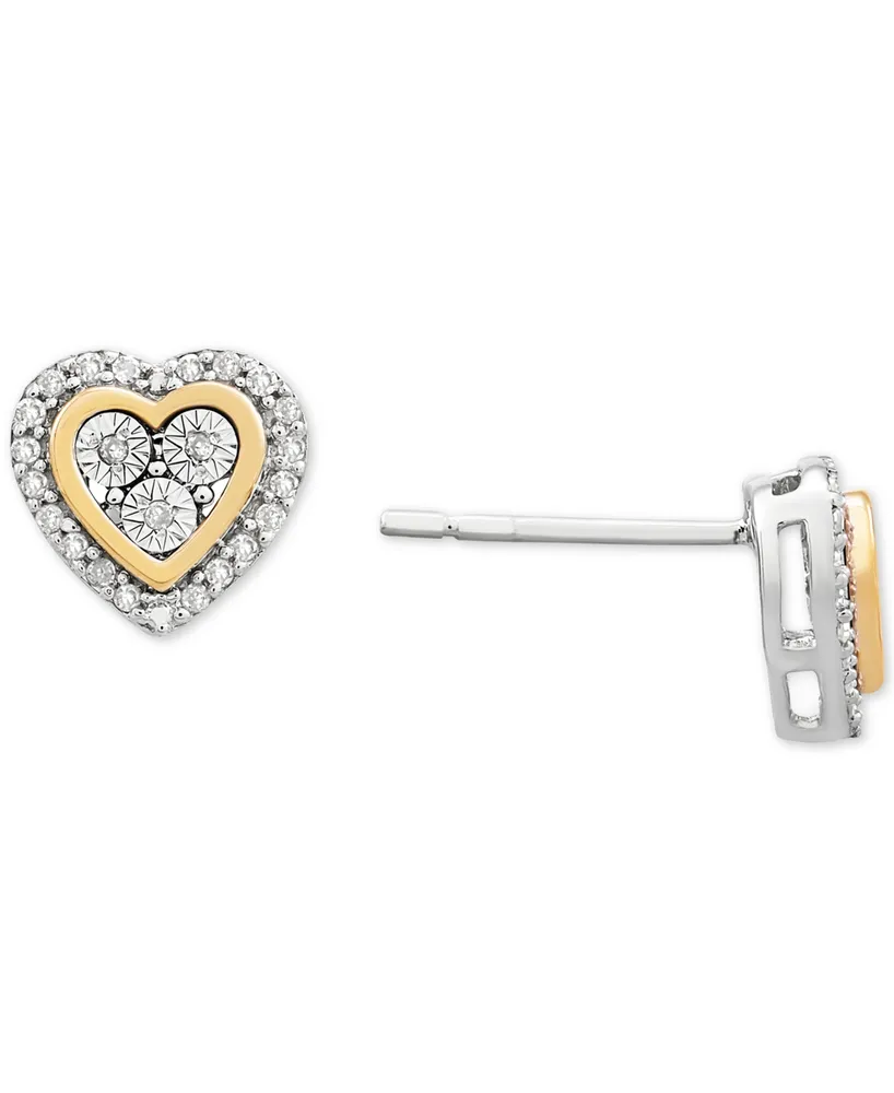 Diamond Heart Stud Earrings (1/10 ct. t.w.) in Sterling Silver & 14k Gold