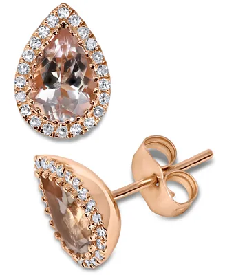 Morganite (1-1/10 ct. t.w.) & Diamond (1/8 ct. t.w.) Teardrop Halo Stud Earrings in 14k Rose Gold