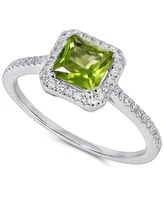 Peridot (7/8 ct. t.w.) & Diamond (1/5 ct. t.w.) Square Halo Ring in 14k White Gold