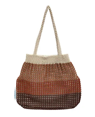 La Regale Summer Macrame Beaded Stipe Tote