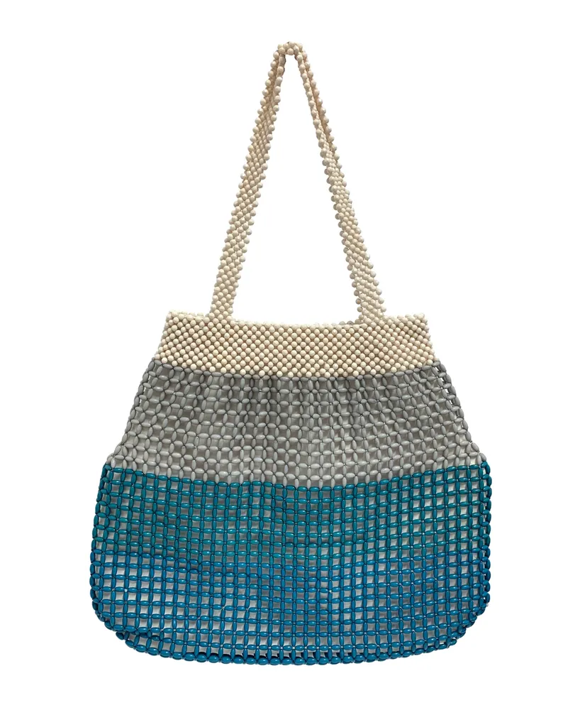 La Regale Summer Macrame Beaded Stipe Tote