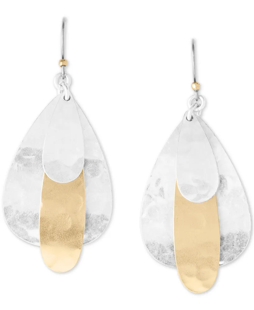 Lucky Brand Tri-Tone Hammered Paddle Drop Earrings - Tri