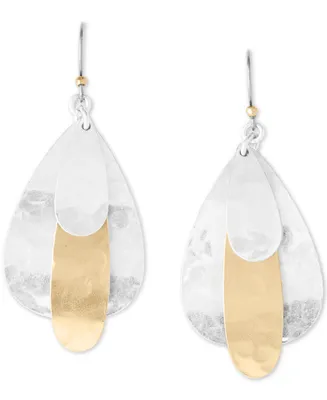 Lucky Brand Tri-Tone Hammered Paddle Drop Earrings - Tri