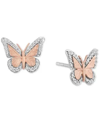 Enchanted Disney Fine Jewelry Diamond Butterfly Stud Earrings (1/7 ct. t.w.) in Sterling Silver & 14k Rose Gold