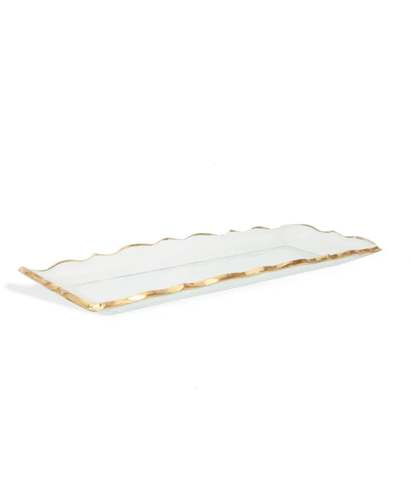 Classic Touch Glass Oblong Tray with Edge - Clear, Gold