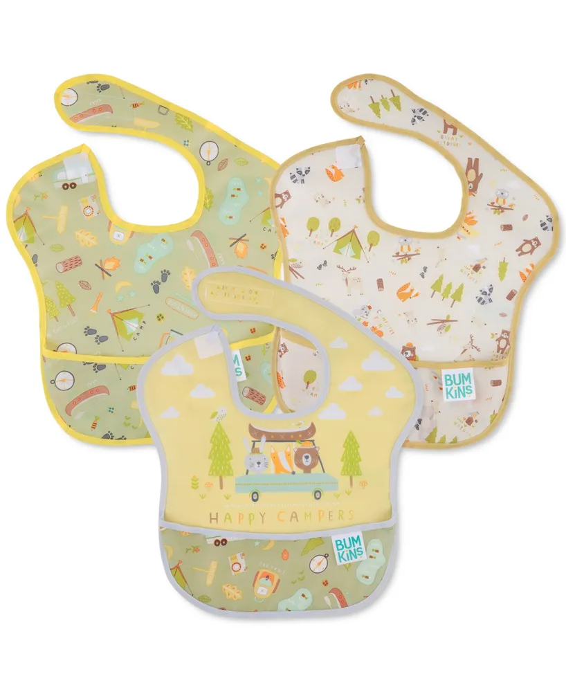 Bumkins Baby Boys or Baby Girls Bib Waterproof Baby Bibs, Pack of 3