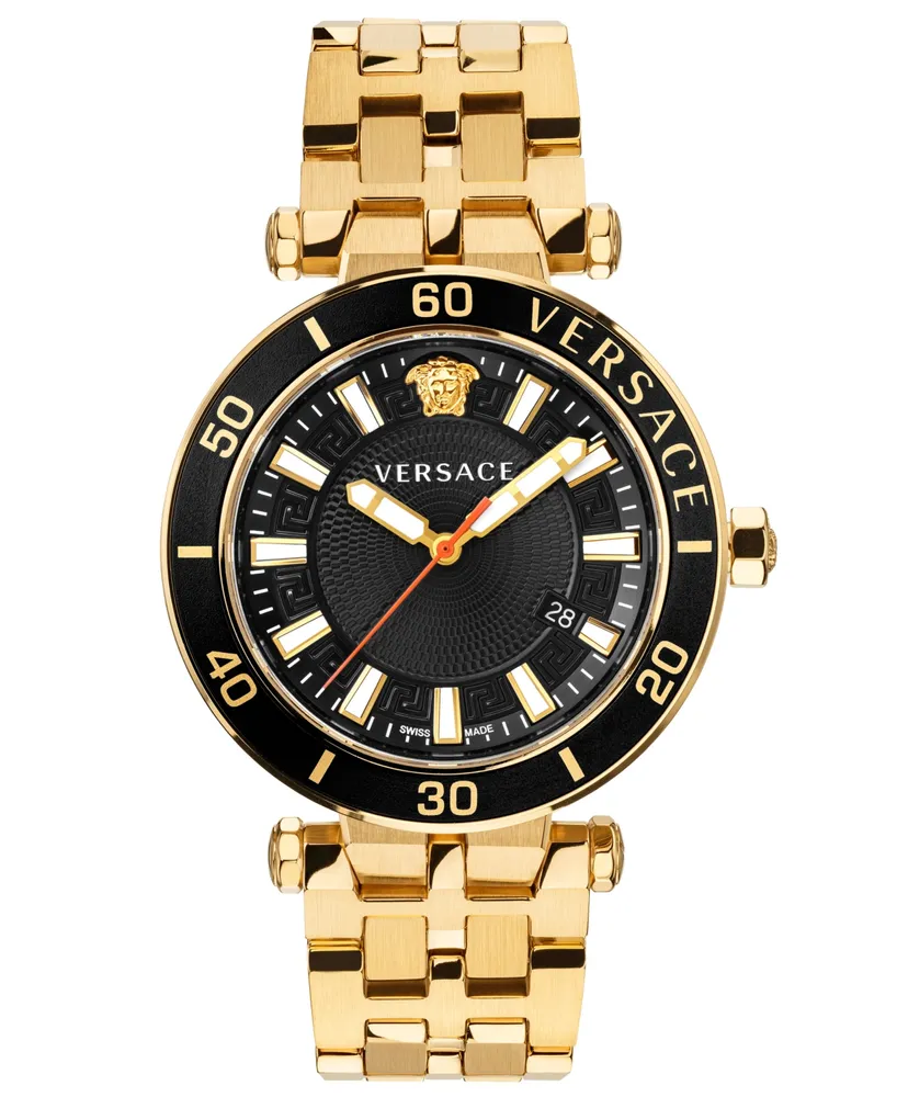 Versace Men's Swiss Greca Sport Gold-Tone Stainless Steel Bracelet Watch 43mm