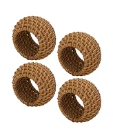 Saro Lifestyle Rattan Napkin Rings with Woven Design, Set of 4, 2.4" x