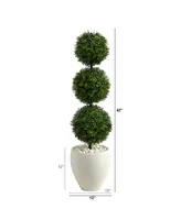 3.5' Boxwood Triple Ball Topiary Artificial Tree in Planter Indoor/Outdoor
