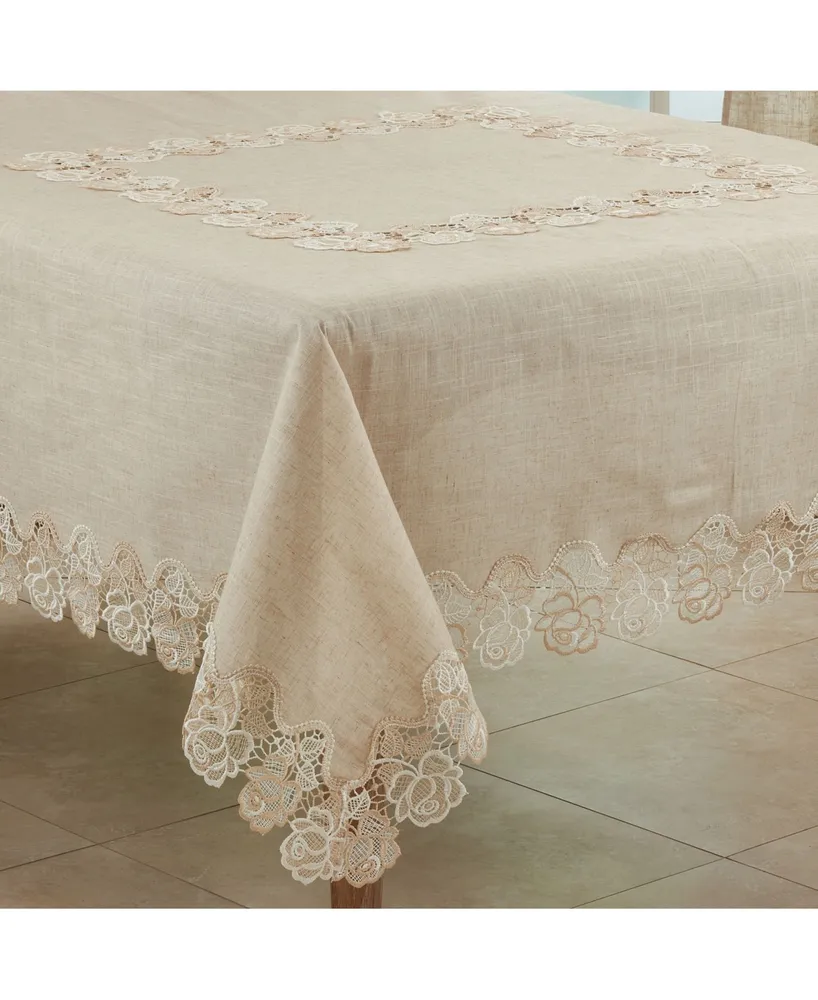 Saro Lifestyle Lace Tablecloth with Rose Border Design, 72" x 72"
