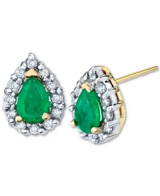 Emerald (3/4 ct. t.w.) & Diamond (1/4 ct. t.w.) Stud Earrings in 14k Gold