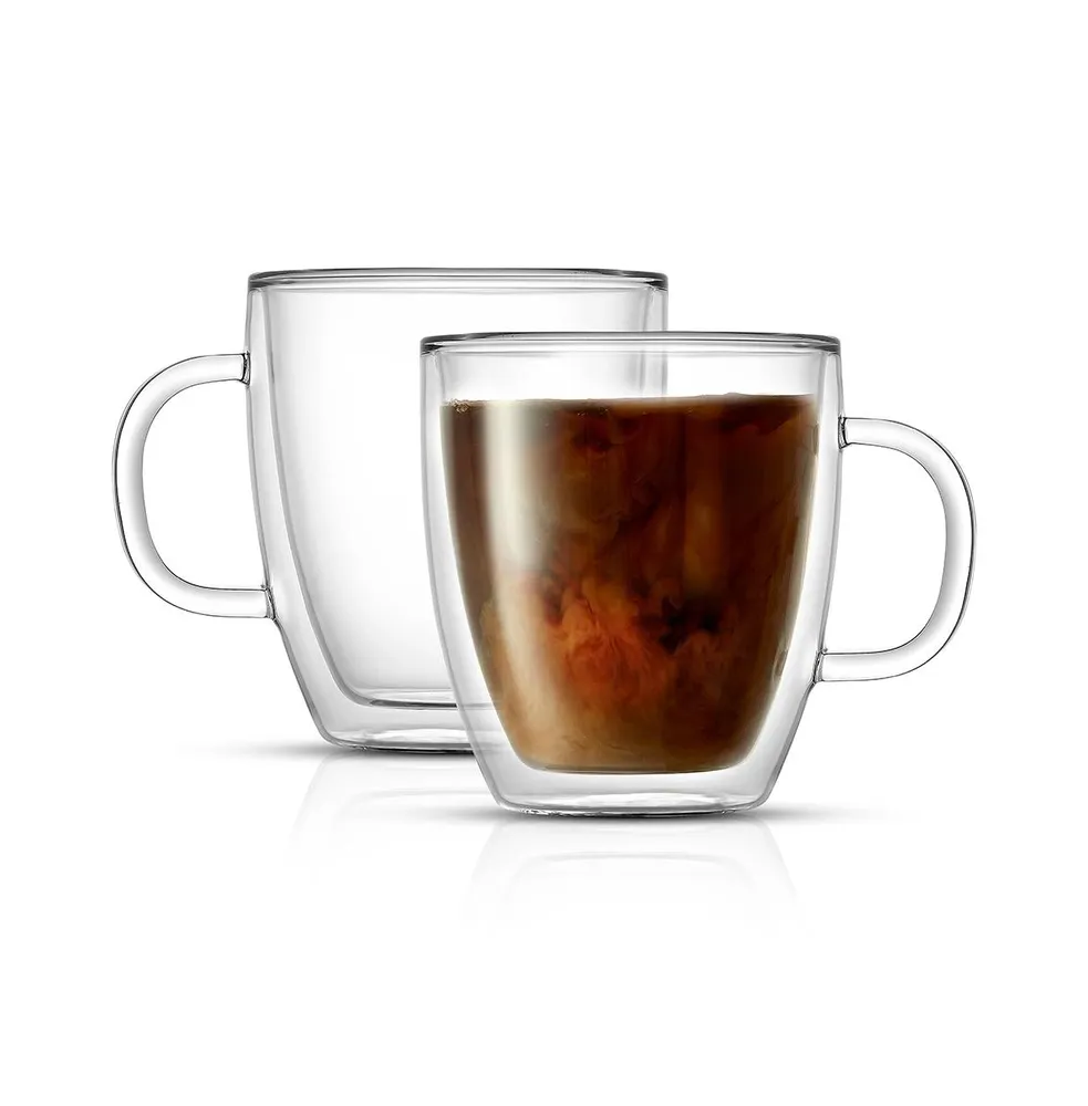 JoyJolt Declan Irish Double Wall Insulated Glass Coffee Cups - Set of 2 -15-Ounces