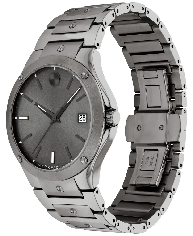 Movado Men's Swiss Se Gray Pvd Bracelet Watch 41mm