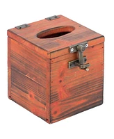 Square Wooden Rustic Lockable Tissue Box Cover Holder