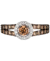 Le Vian Chocolate Diamond (1 ct. t.w.) & Nude Diamond (1/8 ct. t.w.) Halo Ring in 14k White, Yellow or Rose Gold