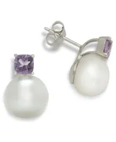 Cultured Freshwater Pearl (11mm) & Amethyst (1-1/4 ct. t.w.) Stud Earrings in Sterling Silver