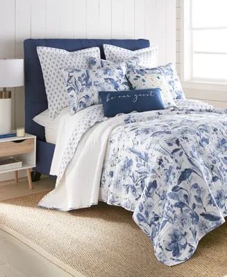 Linery Watercolor Leaves Reversible Quilt Set