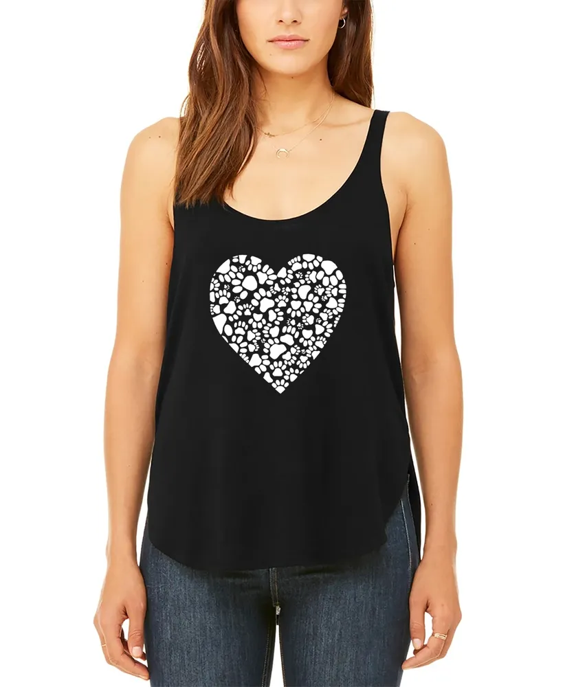 Women's Word Art Paw Prints Heart Flowy Tank Top